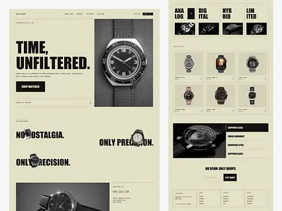 Retro Watch E-commerce Website – Brutalist UI Design best brutalism design ecommerce hire interface landing page minimal neo brutalism off white retro style ui ux watch web page website