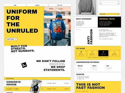 Brutalist Fashion E-commerce Website – UI/UX Design bold brutalist design ecommerce fashion gray landing page marketing ui minimal modern typography ui ux web page website yellow