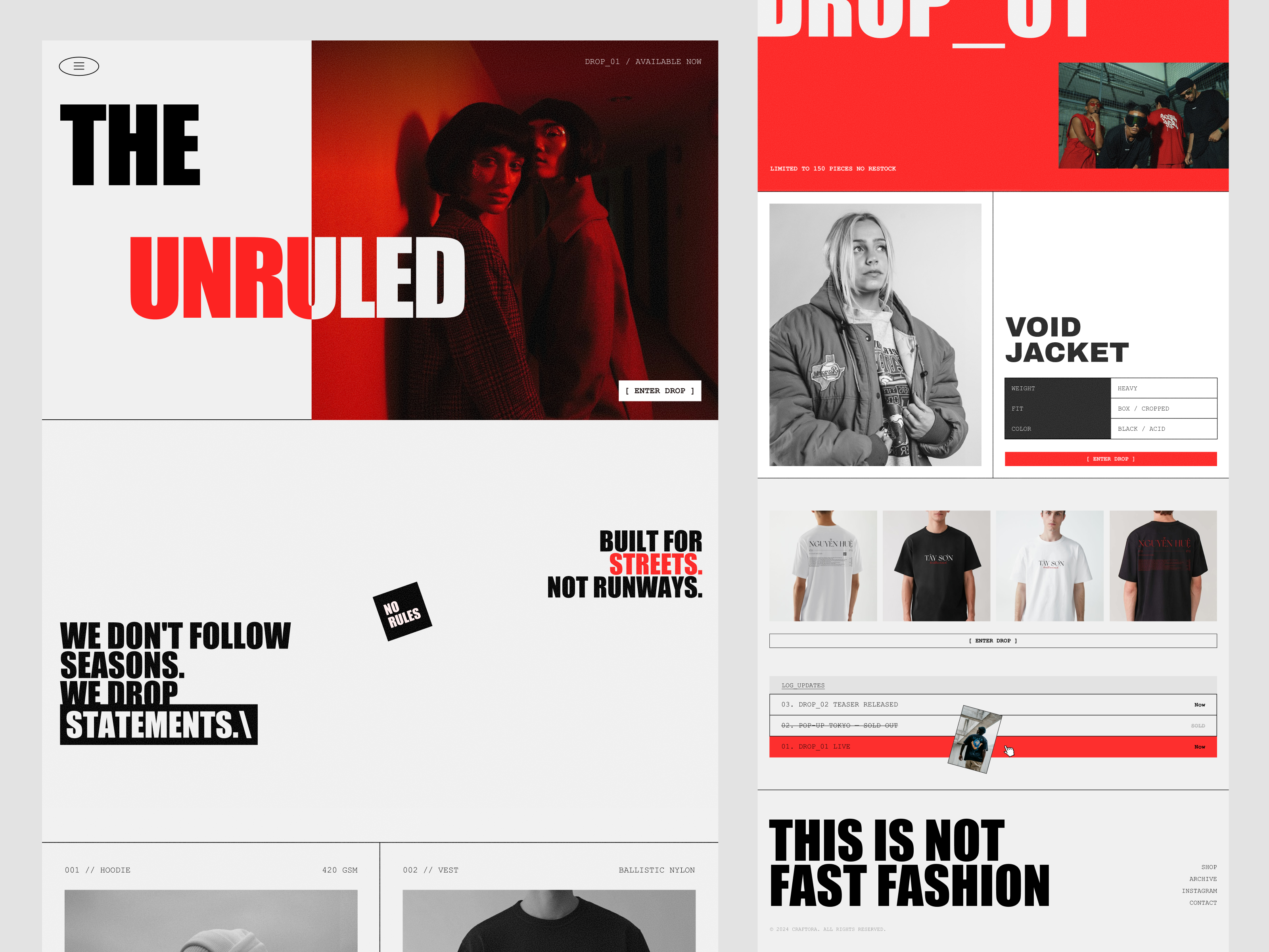 Brutalist Fashion E-commerce Website – UI/UX Design best brutalist design ecommerce fashion gray hire interface landing page light mode minimal neo brutalism red shopping ui ux web page website