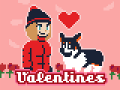 WDD: Valentine's 2023 8bit animation biscuits corgi cute gameart goodboy kawaii love pixelart puppylove retro roses valentinesday violets walkies ドット絵