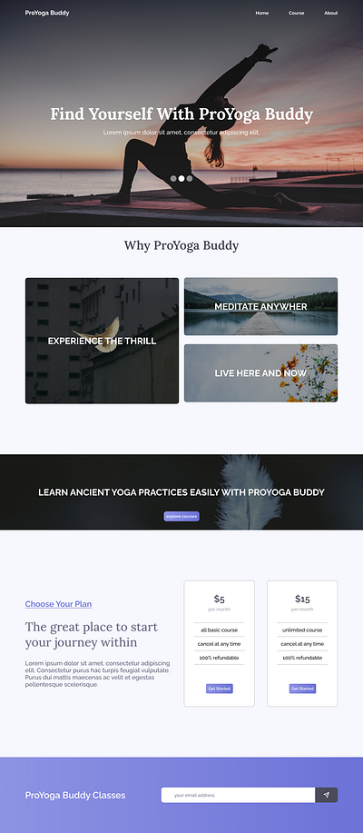 ProYoga Buddy Website UI/ UX Design adobe xd figma figma design graphics design illustration ui ui ux design ux website design