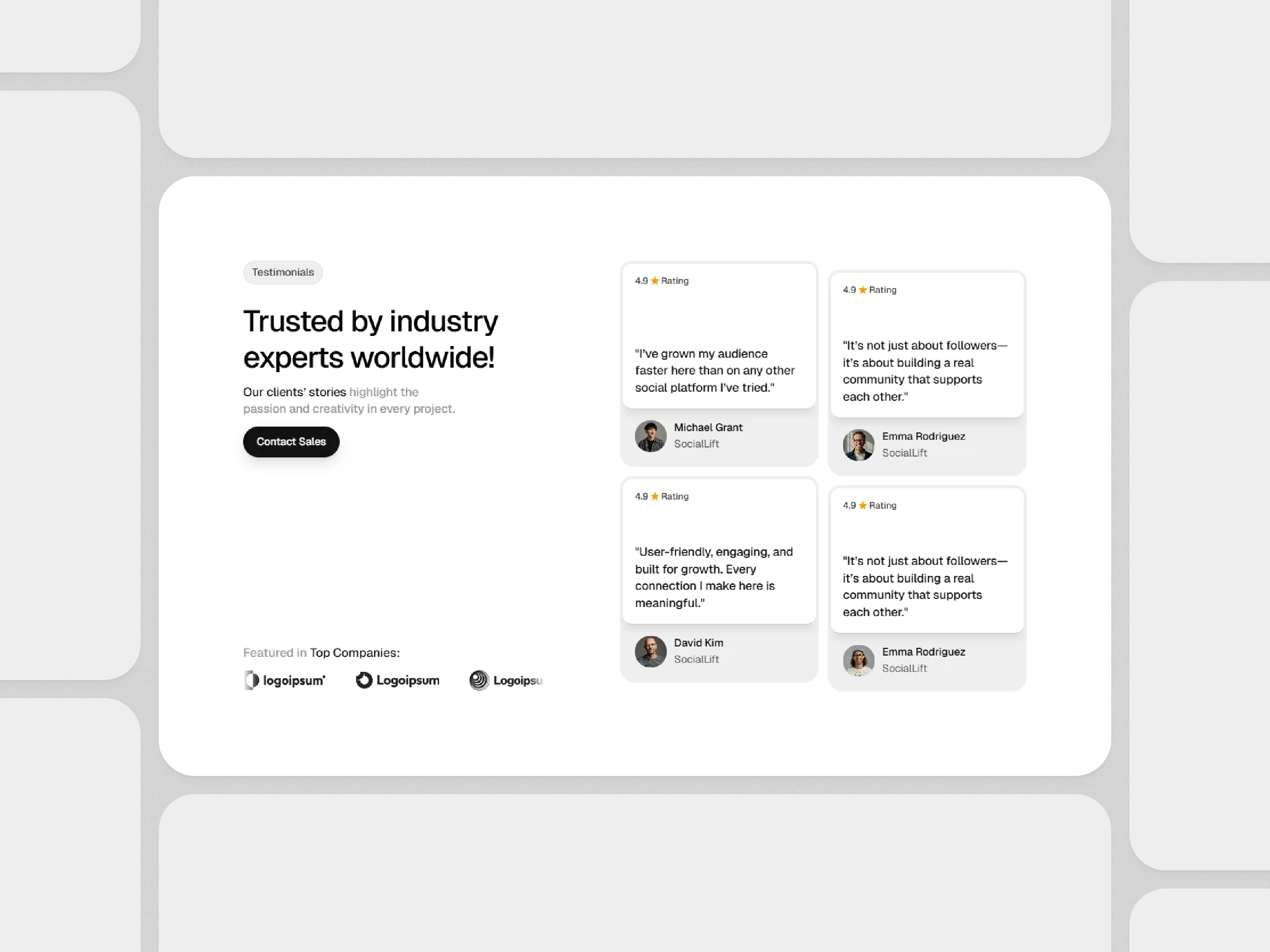 Framer Testimonial Section Component - Framify Design framer framer component framer component library framer development framer template framer templates framer testimonial framer testimonial section framer website testimonial card testimonial section testimonial section ui ui card ui component