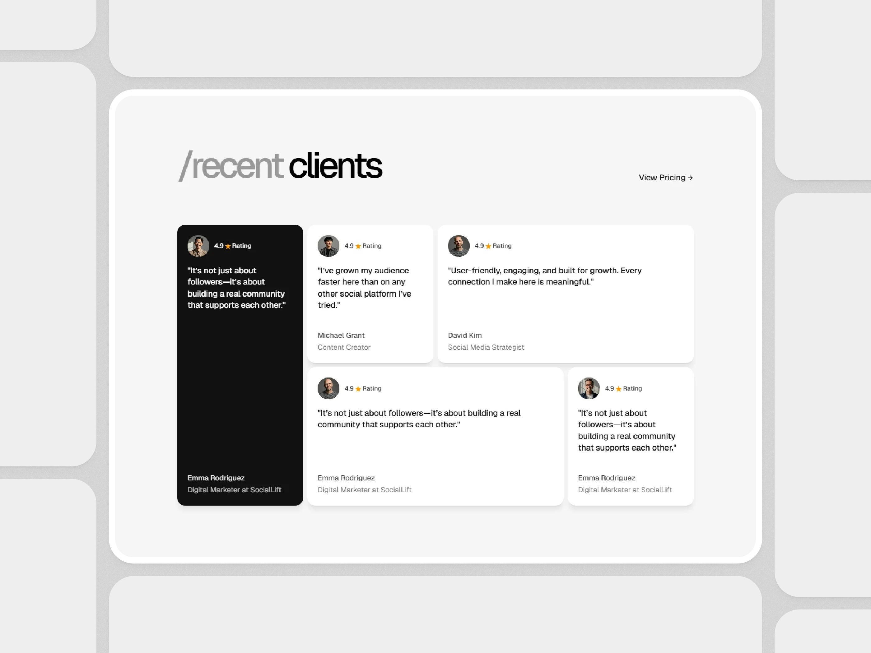 Framer Testimonial Section Component - Framify Design framer framer component library framer development framer template framer templates framer testimonial component framer testimonial section framer website testimonial card testimonial section testimonial section ui testimonial ui ui card ui component