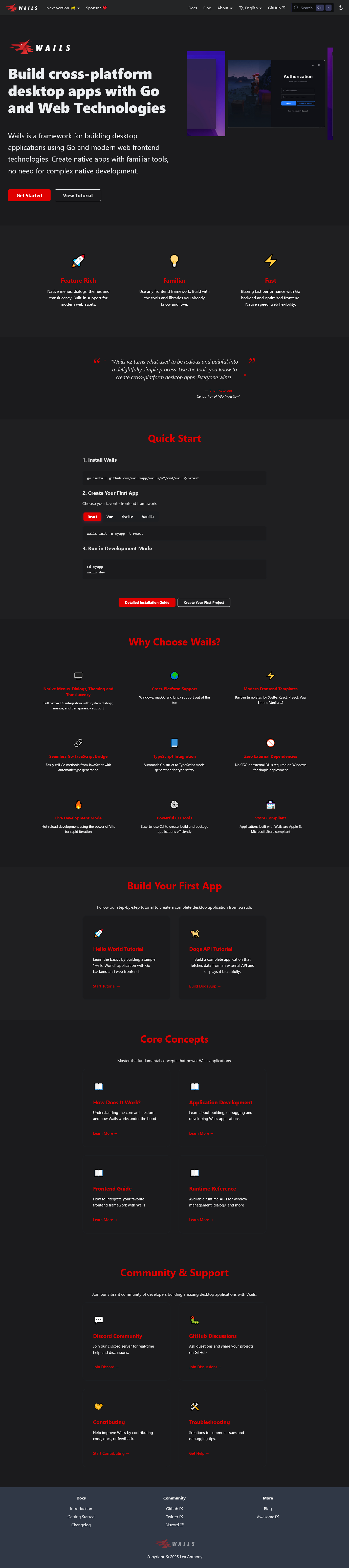 Landing page for Wails3