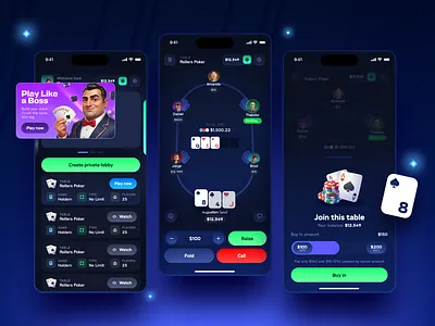 Poker UI Design bet blackjack card game casino casino app casino design game game design game ui ux gaming gaming ui igaming mini app mobile game mobile ui poker poker app poker table texas holdem ui ux