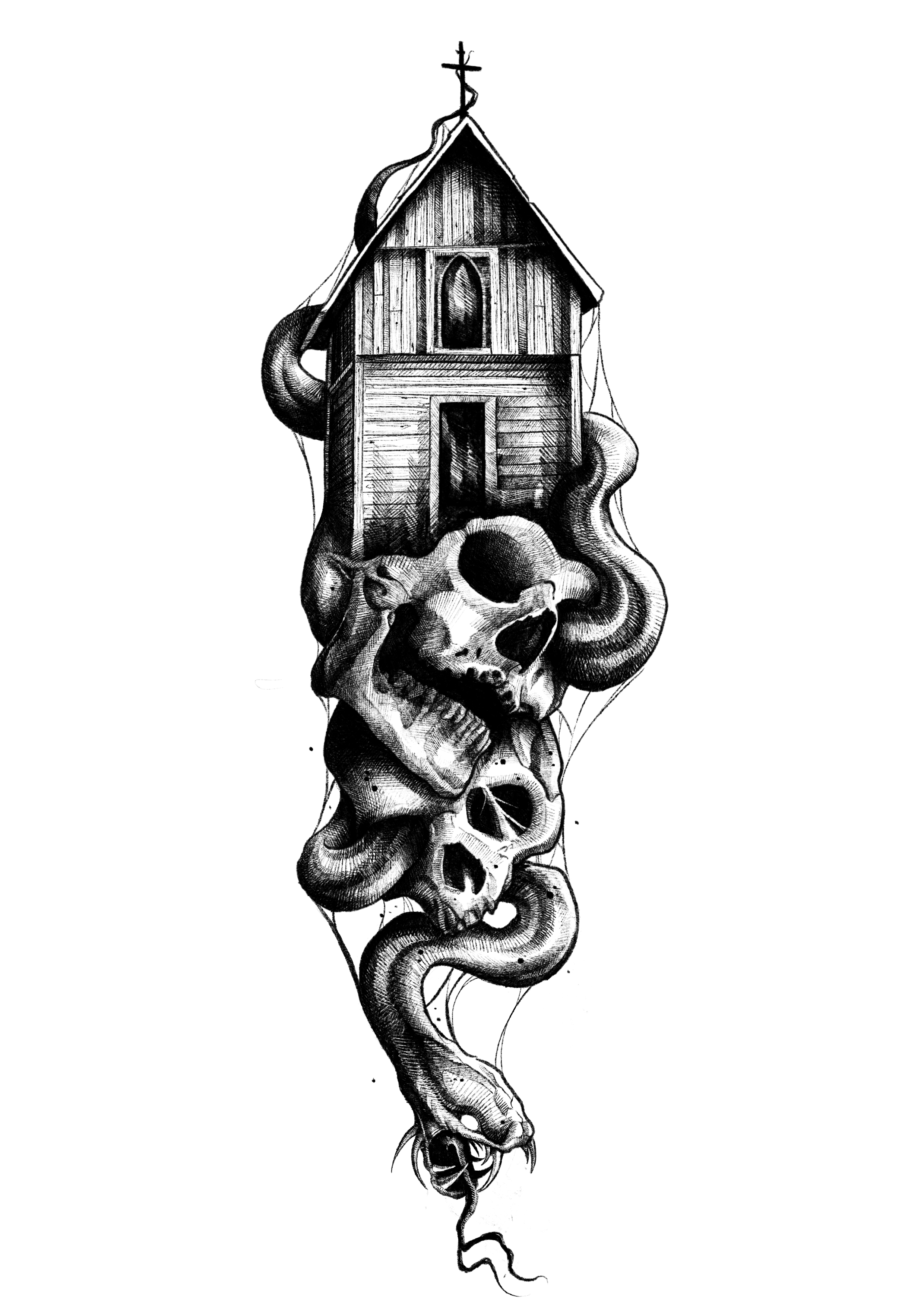 Dream house dark drawing gothic house illustration skull snake