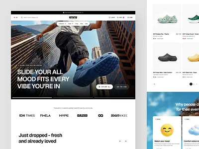 KIXY — Clogs, Sandals, and Sneakers E-Commerce Website Design clogs crocs ecommerce website fashion ecommerce fashion ui footwear website landing page landing page design lifestyle branding minimal ecommerce modern web design online store retail website sandals shoe store design ui design ux design web design web inspiration website concept