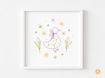Spring Goose cartoon goose outline cottagecor clipart cute goose farm animal goose doodle drawing graphic design hand drawn line art bird playful goose drawing springtime tulip flowers vector illustration whimsical spring whimsy goose
