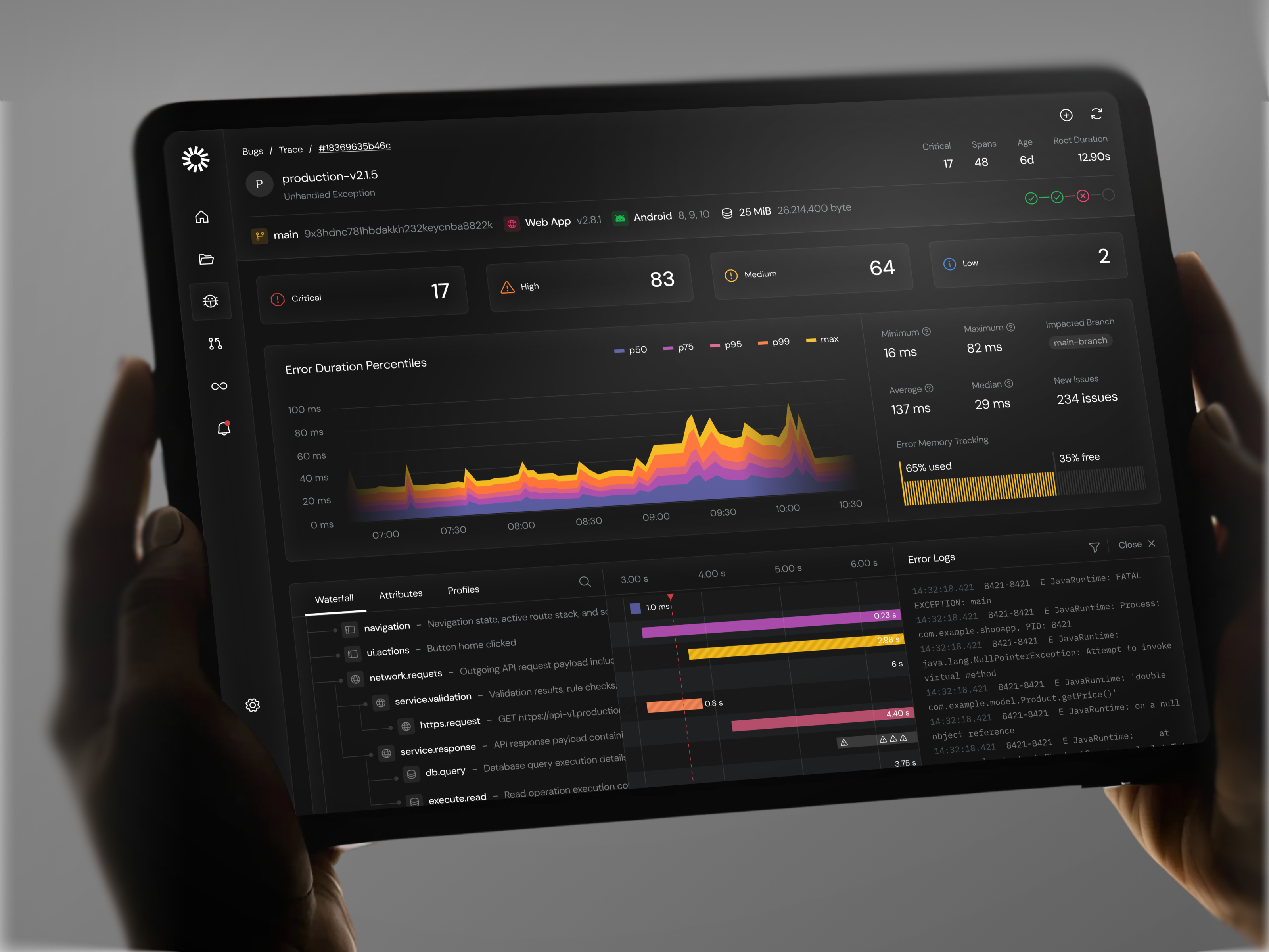Centro - Error Tracking Dashboard b2bsaas cloudnative darkui dashboarddesign dataviz devtools engineeringtools errormonitoring monitoring observability productdesign saas saasdesign softwareengineering systemdesign techproduct uidesign uxdesign uxui webapp