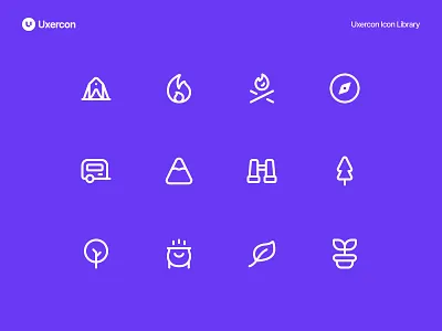 Camping & Nature - Uxercon Icon Library adventure animation camp camping design figma forest hiking icon icon design iconography logo nature outdoor tent ui uiux ux uxercon vacation