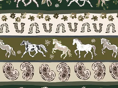 Hand Drawn Horses Surface Pattern Design by Courtney Graben cowboy design digital art equestrian horse horses illustration pattern stripe surface design surface pattern design textile print western