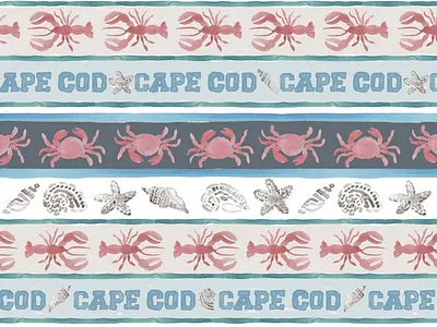 Lobster Textile Print by Courtney Graben art cape cod crab design digital art illustration lobster naticual painting pattern stripe stripes surface design surface pattern design textile print watercolor