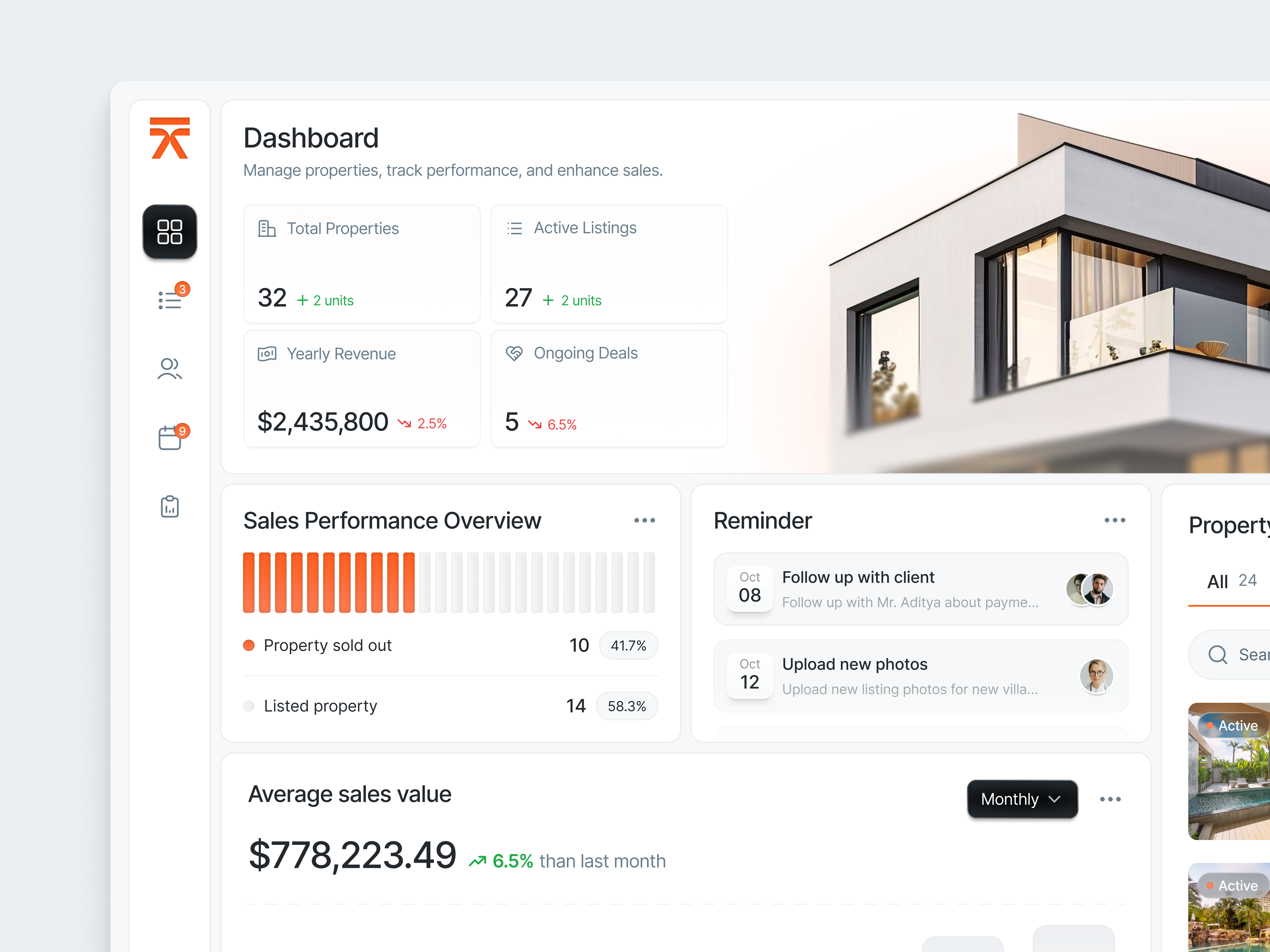 Real Estate Dashboard admin business buy dashboard design home house minimal modern property real estate real estate dashboard sales sales dashboard sales real estate dashboard sell ui ui design ux design website