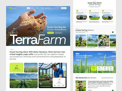 TerraFarm - Modern Agriculture Website agribusiness website agriculture web design design farm management ui farmer web app farming saas design figma template landing page design modern farming website oripio oripio design agency precision farming ui sajibur design smart farming ui usa agriculture website web design