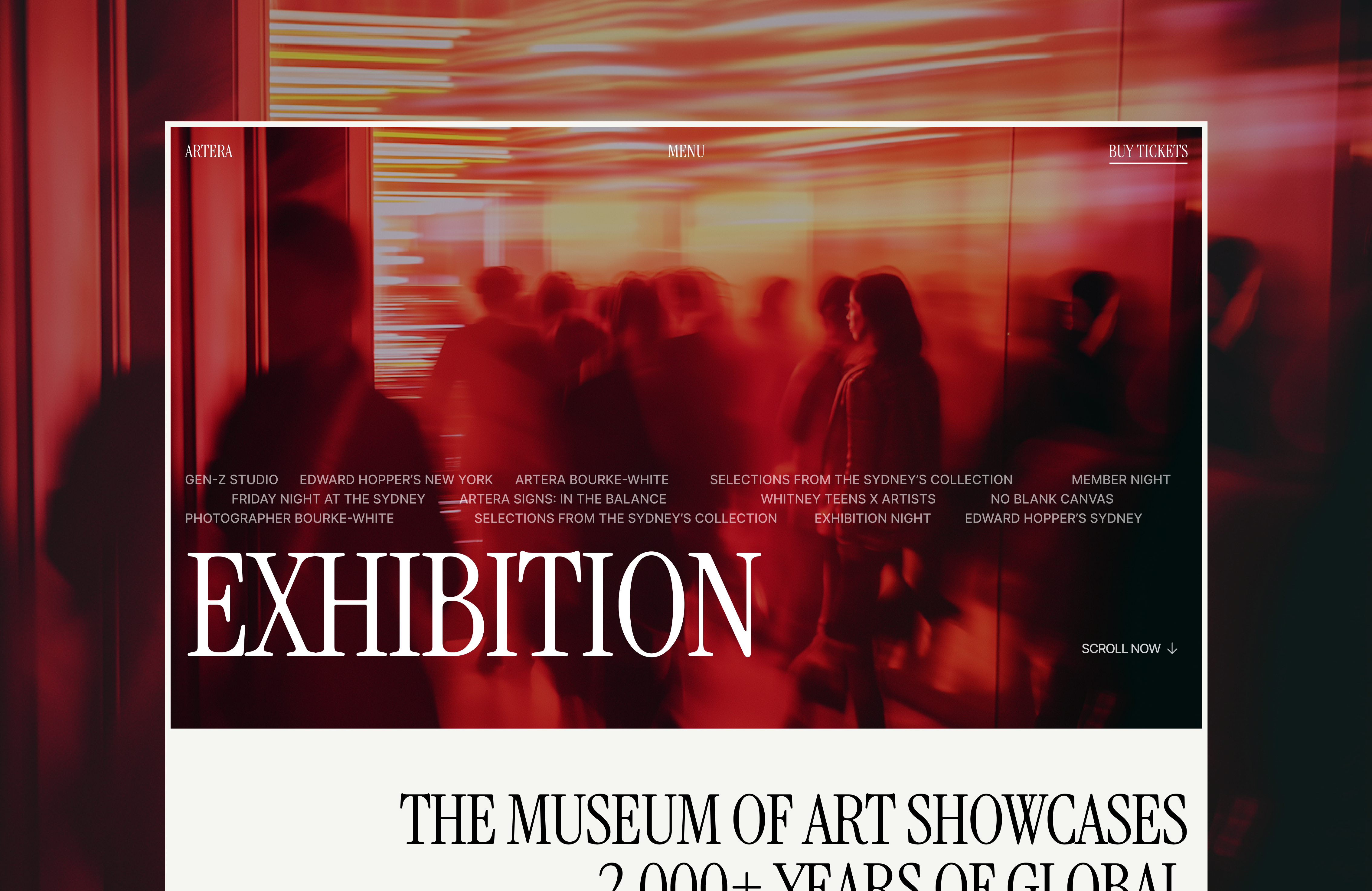 ARTERA — Exhibition Hero Section 🎨 art exhibition art gallery art gallery landing page art gallery website art hero section bold bold design landing page minimal modern design museum website typography uiux web design