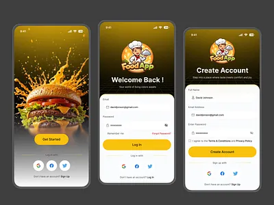Food Delivery App – Login & Signup UI app design app ui authentication ui delivery app ecommerce app food app food delivery food ordering food ui interface design ios app login screen mobile app modern ui product design restaurant app restaurant ui signup screen ui design ux design