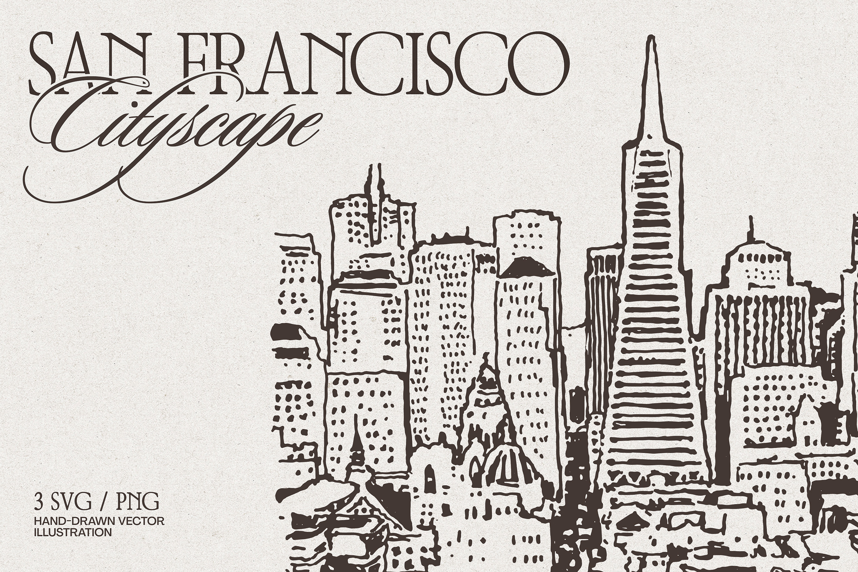San Francisco Cityscape Illustrations architecture cable car california city illustration cityscape golden gate hand drawn landmark painted ladies san francisco sketch skyline sketch urban