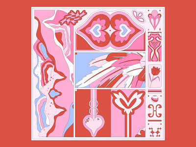 Valentine’s Letter 💌🕊️🗝️🌹 color palette color scheme colorful design digital art graphic art grid heart illustration love pink red symbols valentines valentinesday vector vector art vectorart vectors