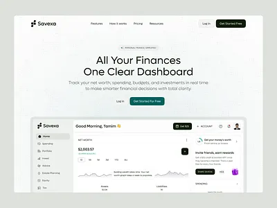 Fintech SaaS Landing Page b2b saas b2c fintech finance software fintech fintech landing page fintech saas investment platform landing page minimalistic landing page personal finance saas landing page startup startup design startup saas web design
