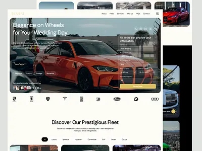 Carent — Luxury Wedding Car Rental Website automative automative website booking branding car car rental clean design design landing page minimal modern website rent ui uidesign uiux ux uxdesign web design website wedding car