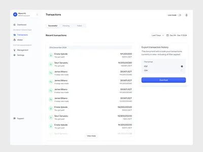 Transaction history crypto dashboard design payment ui ux