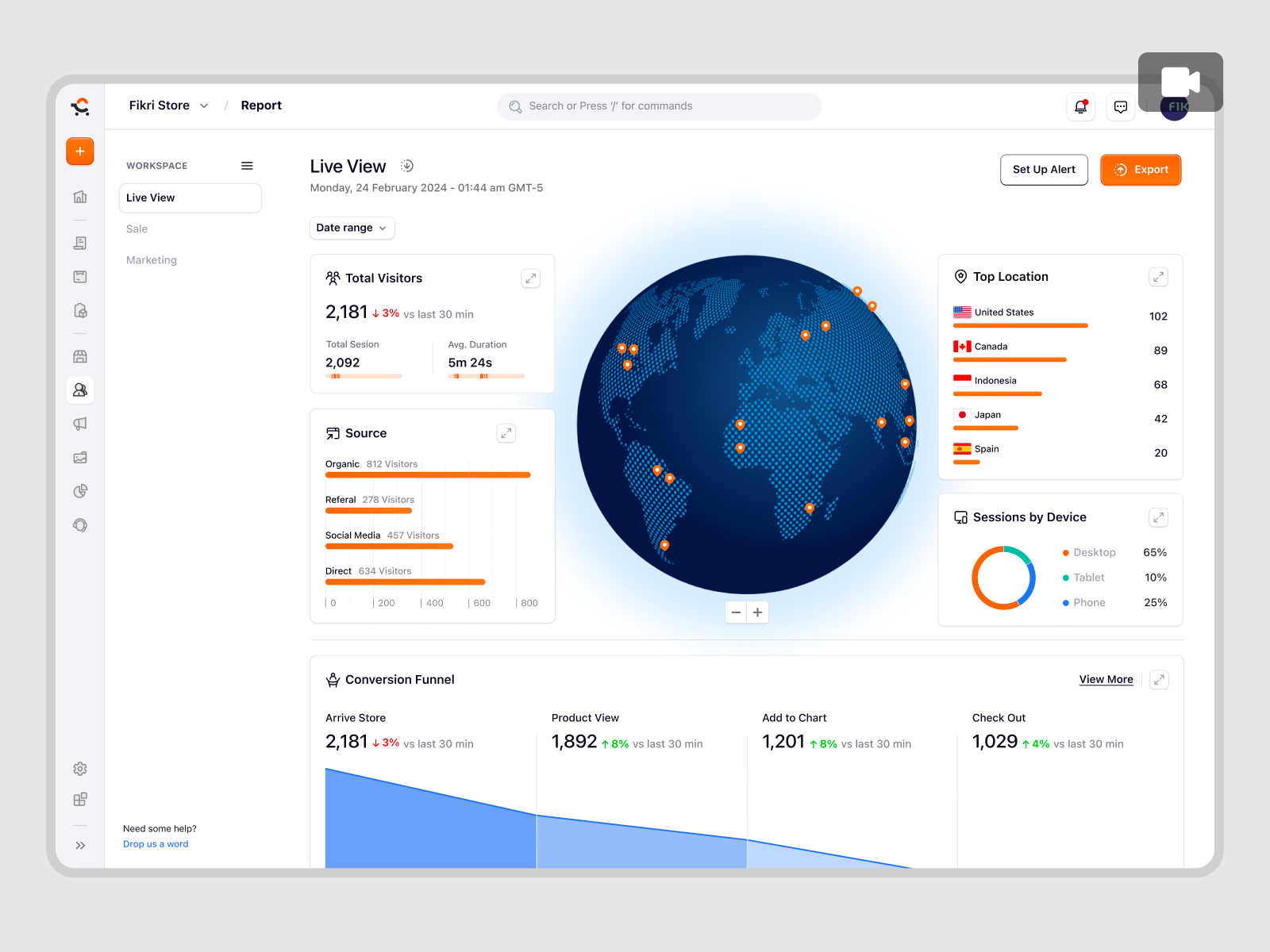 Ecomiq – Live Visitor Analytics Report for SaaS Ecommerce conversion analytics dashboard data visualization ecommerce ecommerce analytics live analytics dashboard live view marketing marketplace online store product design real time analytics report saas site builder ui ux visitor tracking web builder web design
