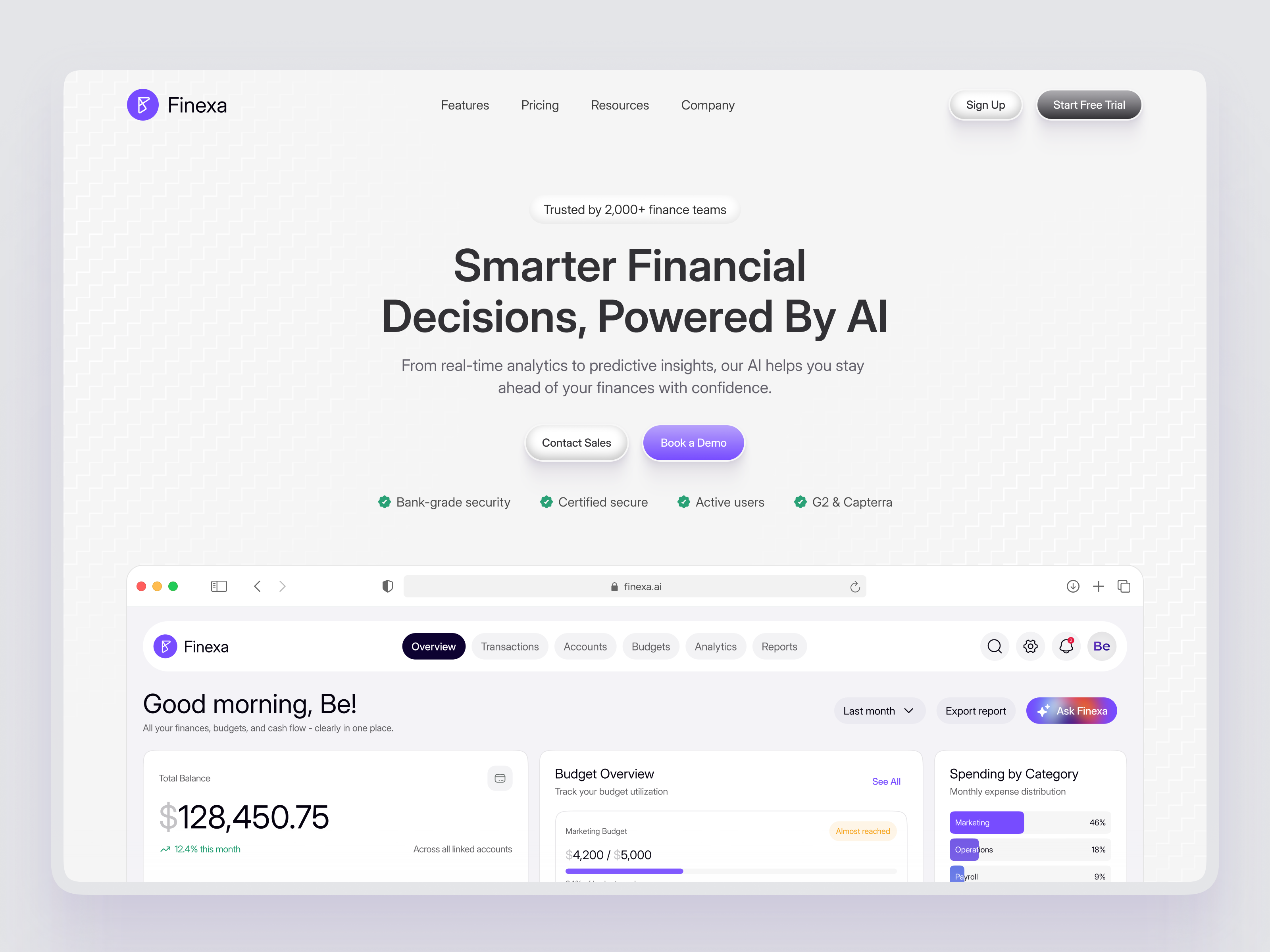 Finexa – AI Finance Platform Landing Page interface product service startup ui ux web