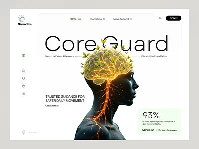 NeuroCare · Neurological Education Website design brain website caregiver support clean ui concept design education platform healthcare idealrahi landing page medical ui minimal ui neurocare parkinsons stroke recovery ui design ux design web design website design wellness website