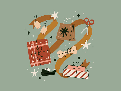 ribbon & wrap branding christmas design digital illustration drawing gift wrap graphic design holiday illustration logo present procreate vector wrapping