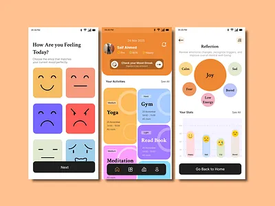Mood Tracker App — Mental Wellness Mobile UI/UX Design design interactiondesign mobileapp mobileux ui