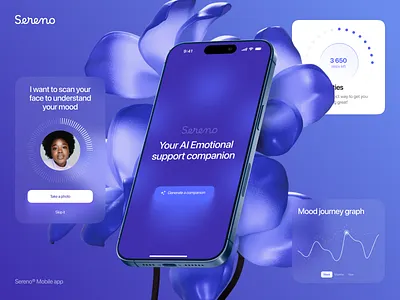 Mental Health AI Mobile App - Sereno ai app design ai assistant ui ai chat ui ai icon app landing page emotional ui healthcare app healthcare ui design mental health icon mental health logo mental model template mobile app design mobile app ui mobile ux mood tracker phenomenon studio psychology app psychology logo psychology website wellness website
