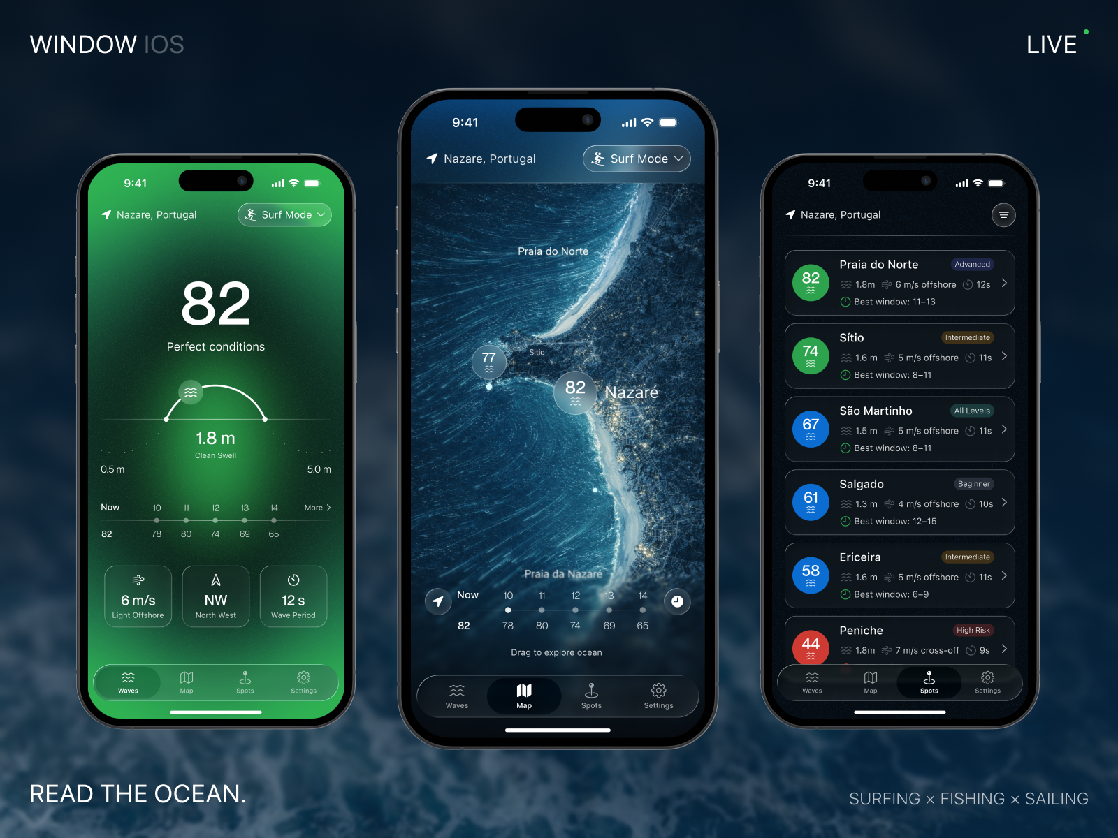 🌊 Window — Ocean Forecasting App app design concept dark ui data visualization forecast ios map mobile app ocean surf ui ux weather app