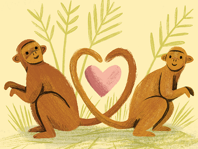 Happy Valentine's Day animals art character cute design drawing editorial illustration kidlit logo monkey painting people plants texture ui