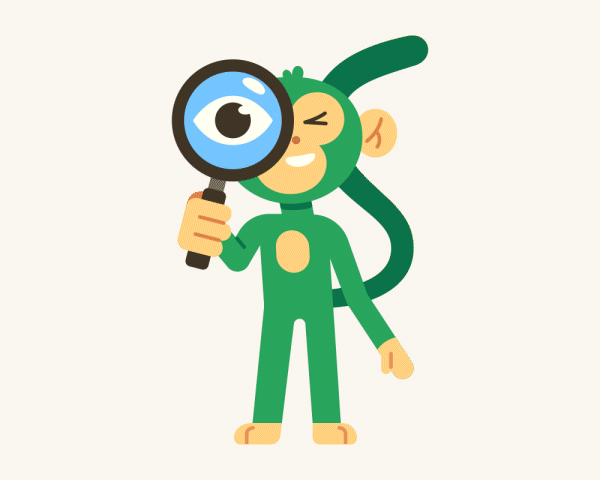 Scanning animation art character illustration lottie magnifying glass monkey search vector