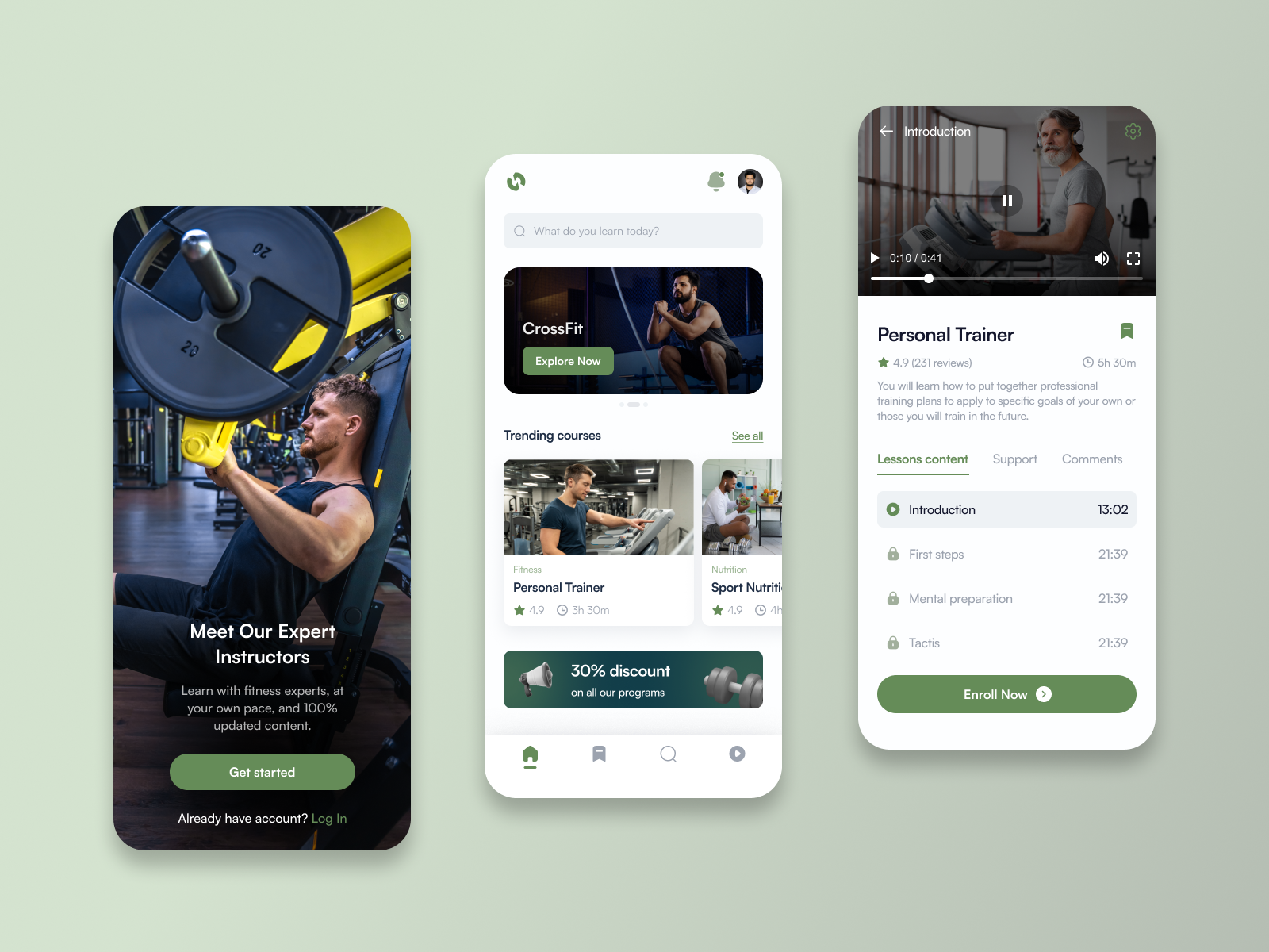 Fitness Learning Mobile App UI Design 🏋️‍♂️ app design design system figma fitness app gym app learning app mobile app mobile app design product design ui ui design ui ux design ux design