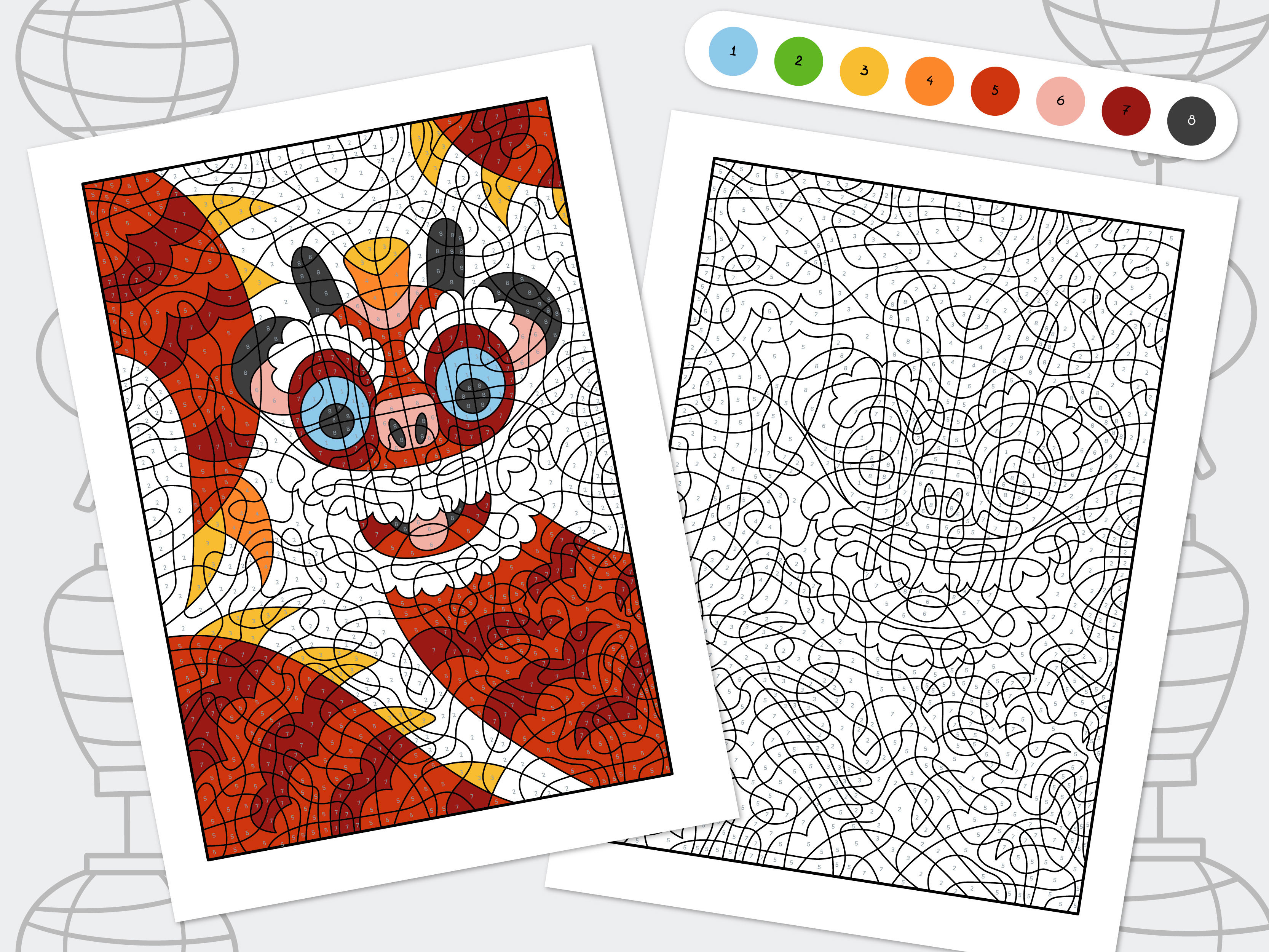 Chinese New Year Color-by-Number: Festive Decorations Collection