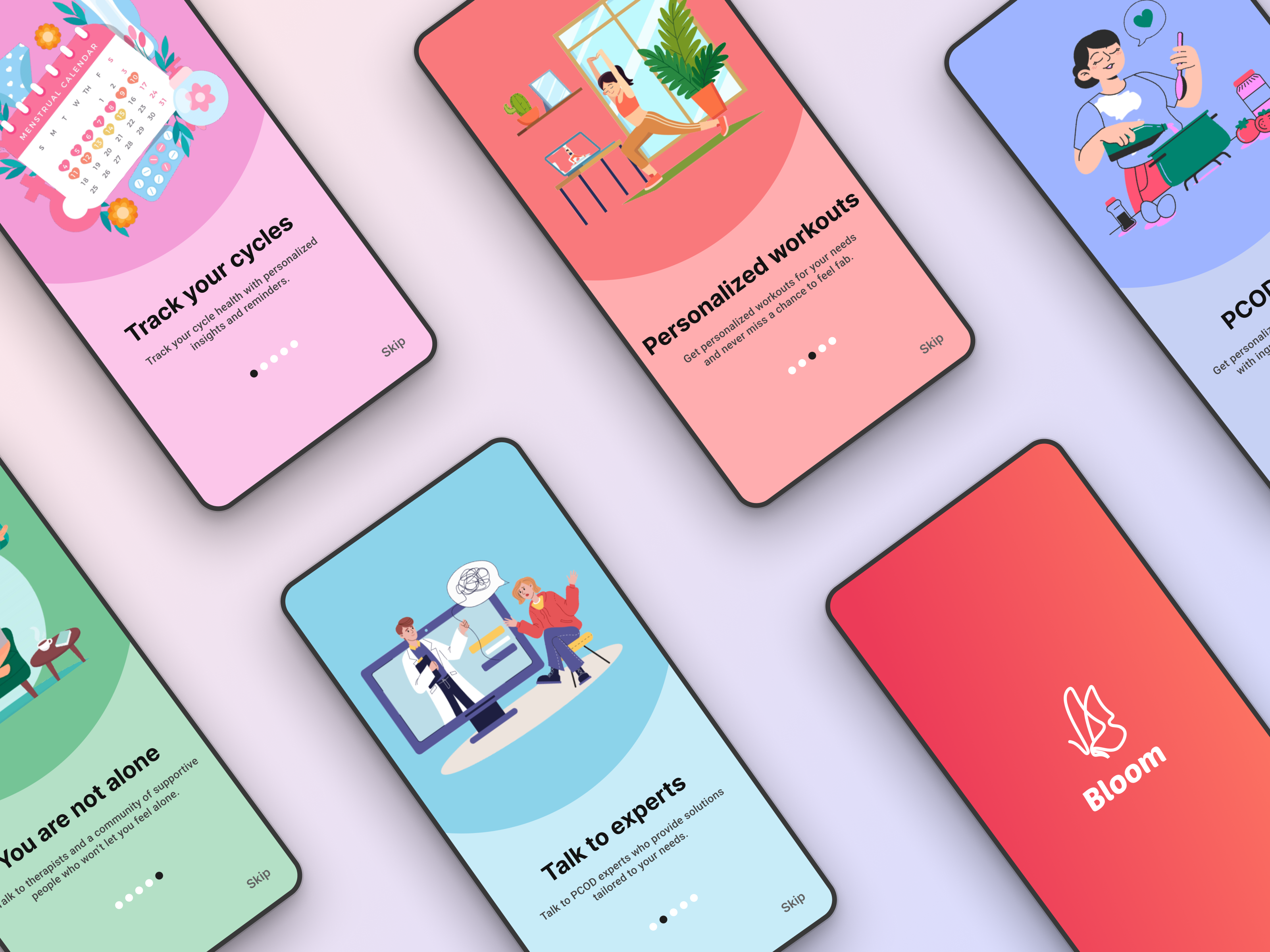 Bloom — PCOS Care App Onboarding appdesign fitness healthcare healthtech login mentalwellness onboarding pcodapp productdesign ui uiux uxdesign uxuidesign ux healthacre wellness