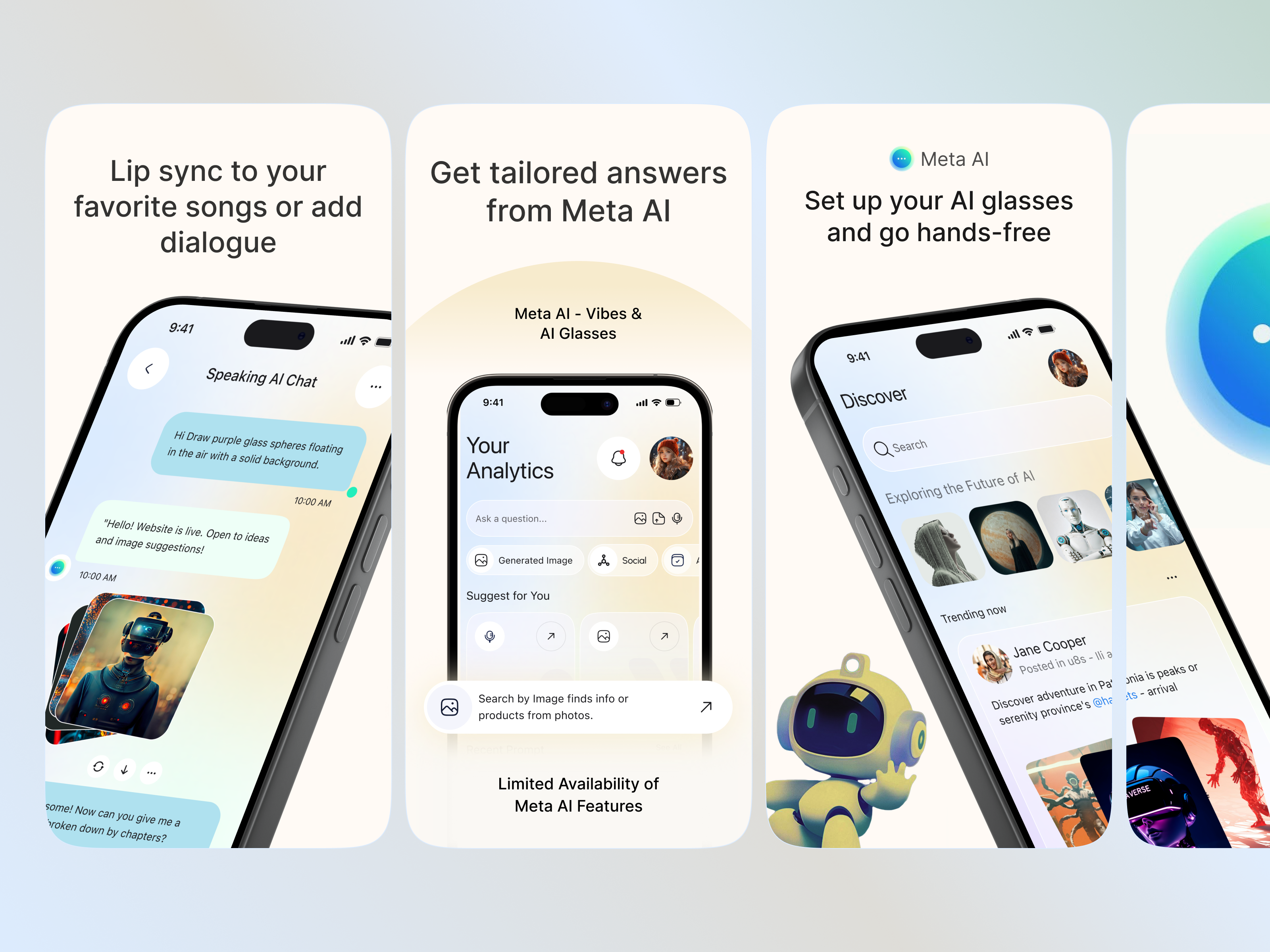 App Store Screenshots – AI Chat & Glasses Companion App ai app ai chat app store preview app design app store app store screenshots apple store meta ai mobile mobile app play store screenshot product design screenshots smart glasses ui ux design