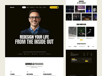 Manob – Influencer Portfolio Website UI UX Design brand identity coach website creative website dark theme website influencer website landing page design minimal website modern website panze studio personal brand personal portfolio personal website portfolio website professional website responsive website speaker website ui ux design web design inspiration web ui design website design
