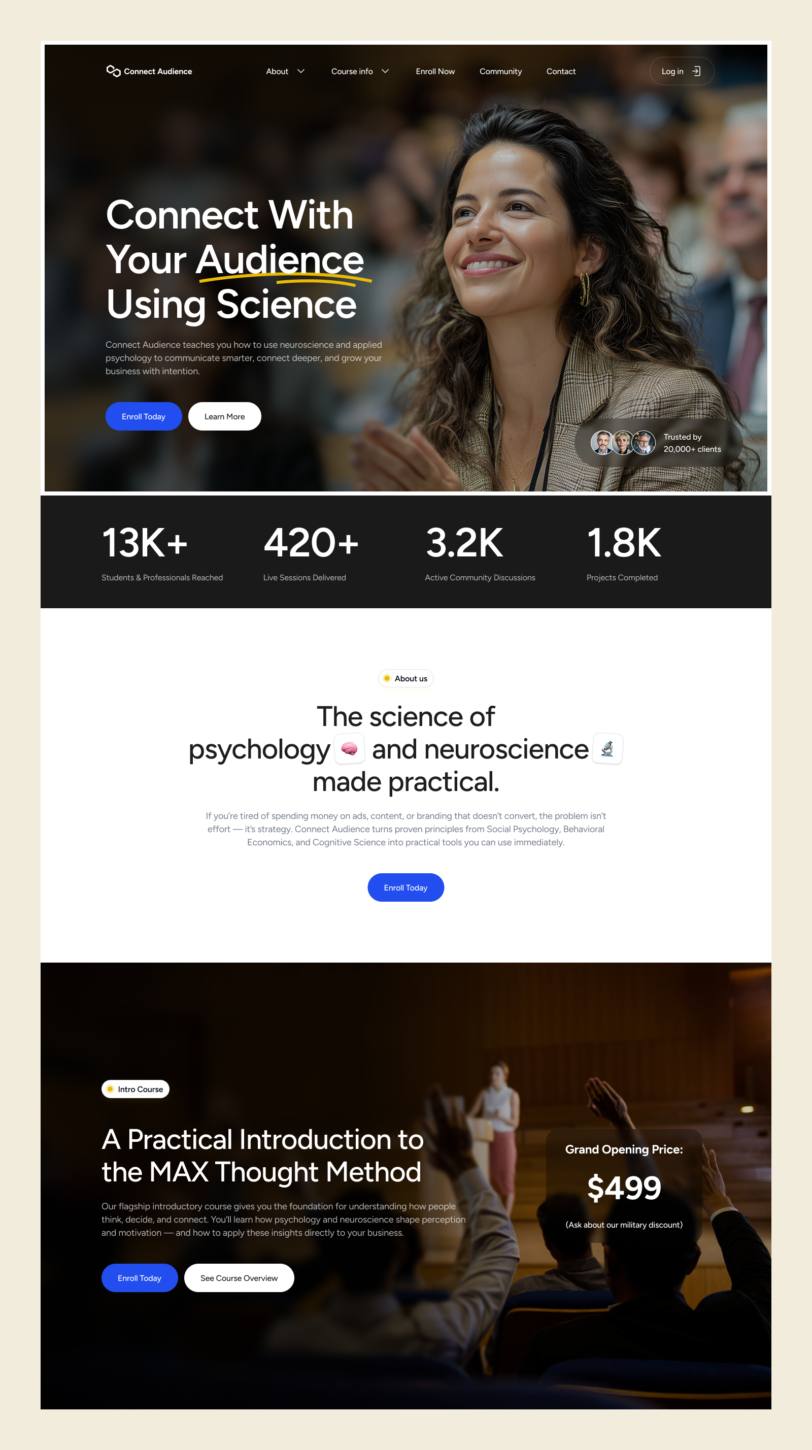 Connect Audience Using Science academy b2b business clean coaching consulting landing page science ui ui design web design