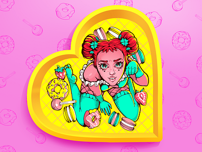 Sweety! adobe art girl graphic design heart illustration pink sweets yellow