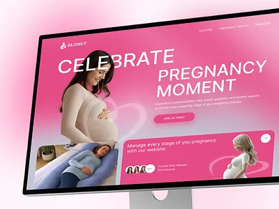 Glowly — Pregnancy Care Website UI baby care family care healthcare website hero area landing page medical ui medical website minimal design modern website mom baby pregnancy tracker product design ui web design wellness women health