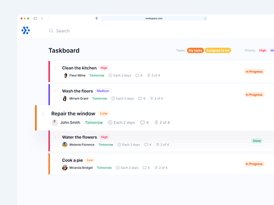 Workspace — Taskboard dashboard design management project search tag task ui ux web