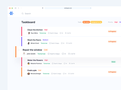 Workspace — Taskboard dashboard design management project search tag task ui ux web