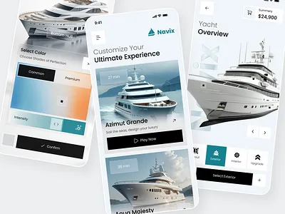 Yacht Customization Mobile App boat customization booking app configurator app customization app high class app lifestyle app luxury app luxury yacht marine app mobile mobile app nautical travel app yacht app yacht booking yacht customization yacht design yacht experience yacht exterior yacht interior
