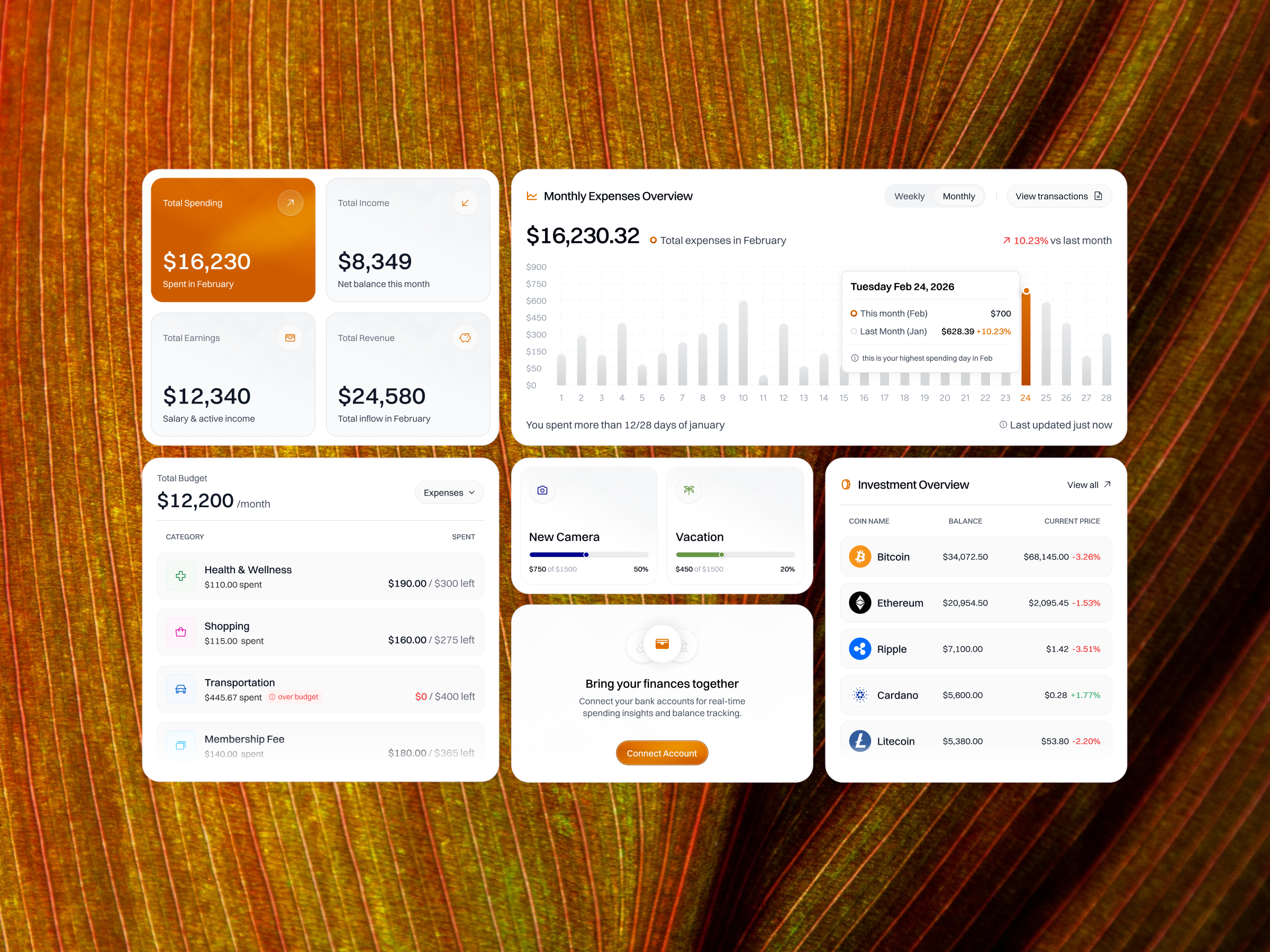 Moenark - Personal Tracker Dashboard banking clean ui crypto dashboard finance finance dashboard fintech interactive interface investment investment app landing page minimalist modern personal finance saas tracker ui design web app