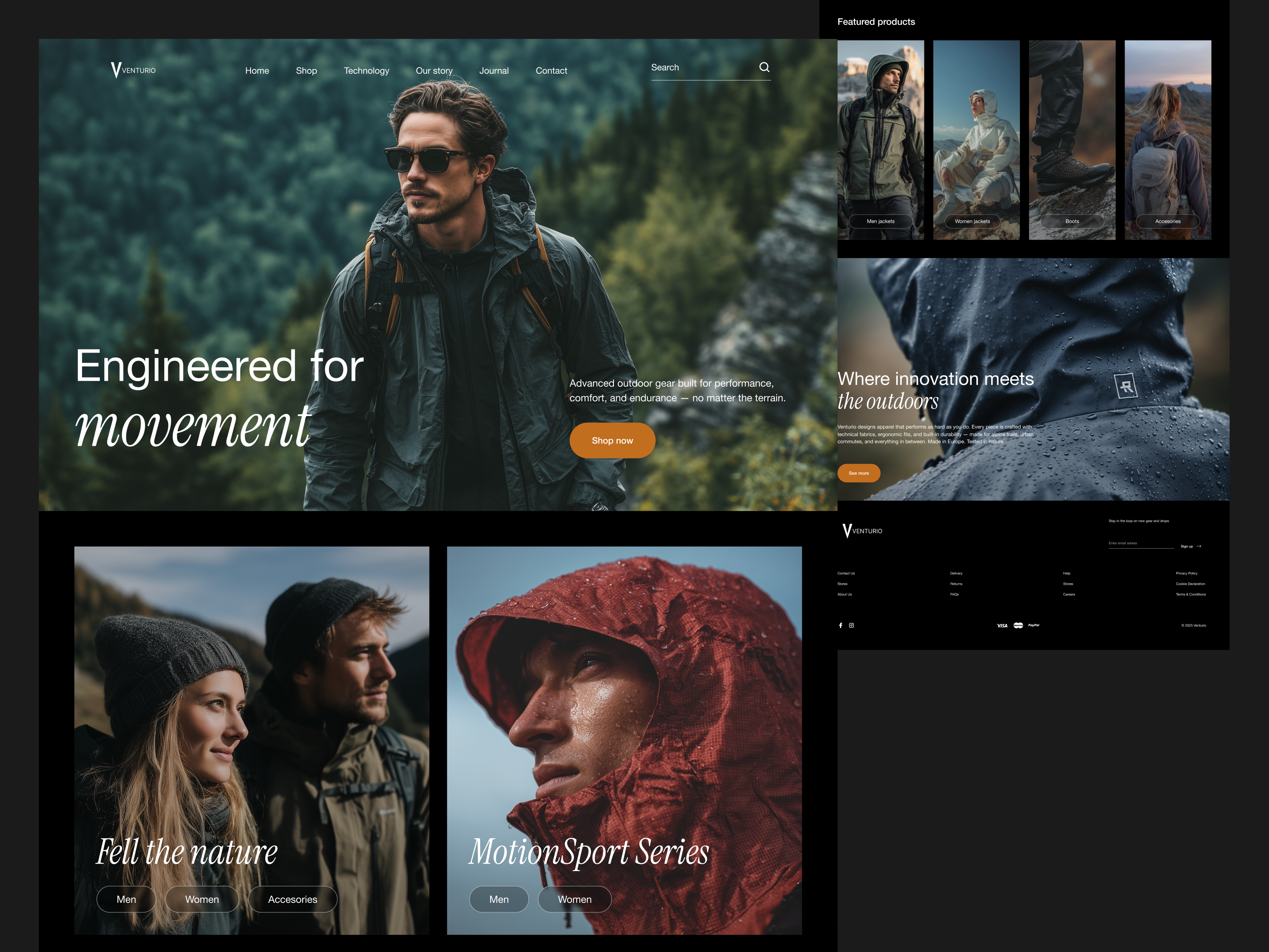 Venturio Outdoor apparel clean ecommerce fashion layout hiking landing page outdoor sport ui ui design web design website