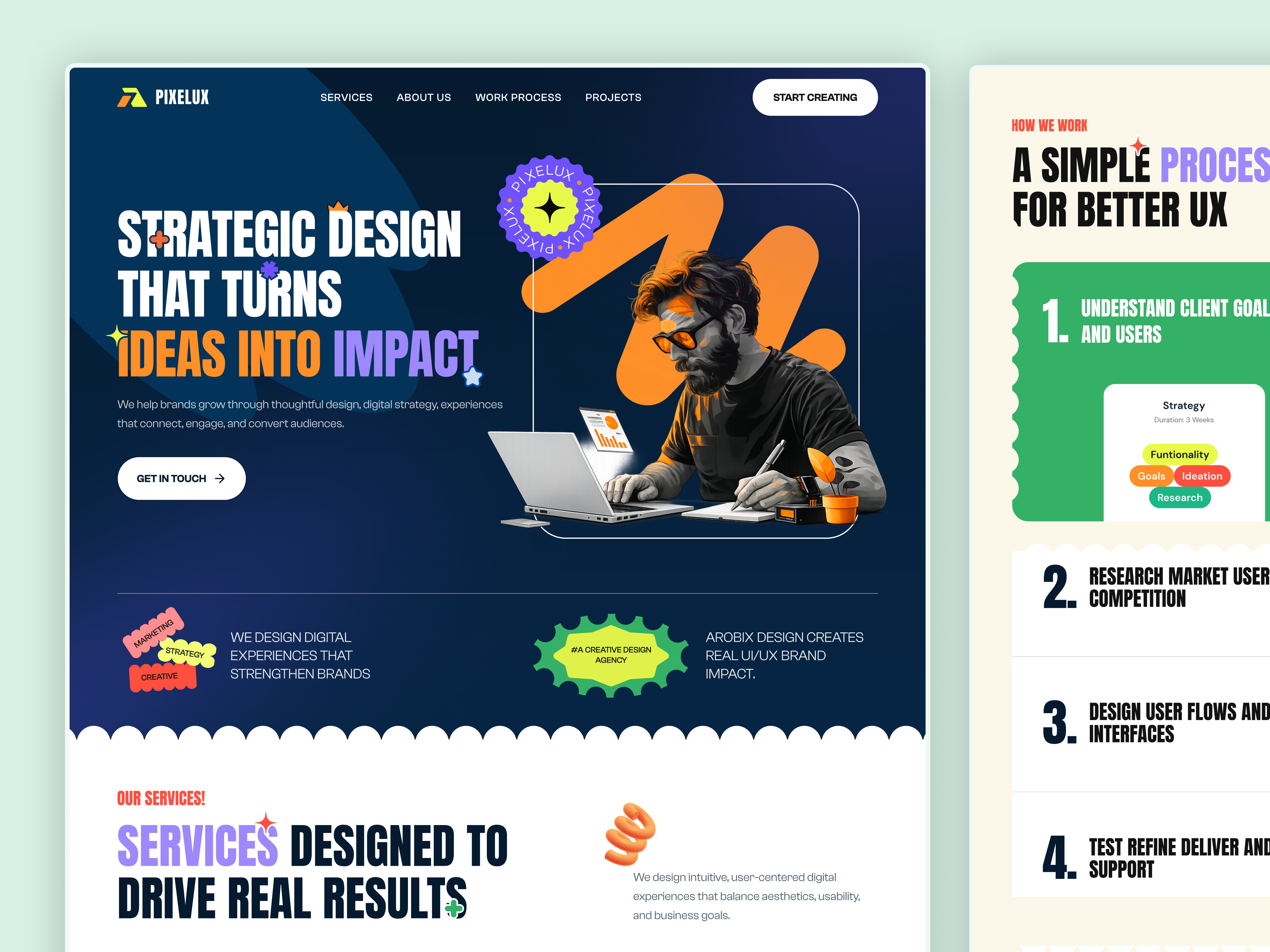 Pixelux – Digital Design Agency UI agency landing page agency ui design company corporate creative direction design digital agency home page landing page marketing agency portfolio startup agency ui uiux web web design webdesign website