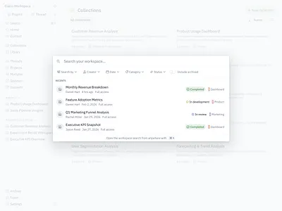 Lumera - Search Modal Interaction badge business button dashboard dialog divider dropdown filter modal popovers productivity search searchbar sort stackedlist