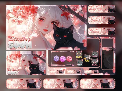 Sakura Cat Animated Stream Overlay Pack | Twitch Overlay animated stream pack cat overlay cat twitch overlay gaming overlay just chatting overlay kick overlay live stream design live stream overlay obs overlay sakura overlay sakura twitch overlay starting soon screen stream panels streaming graphics streamlabs overlay twitch alerts twitch overlay twitch stream pack vtuber overlay youtube overlay